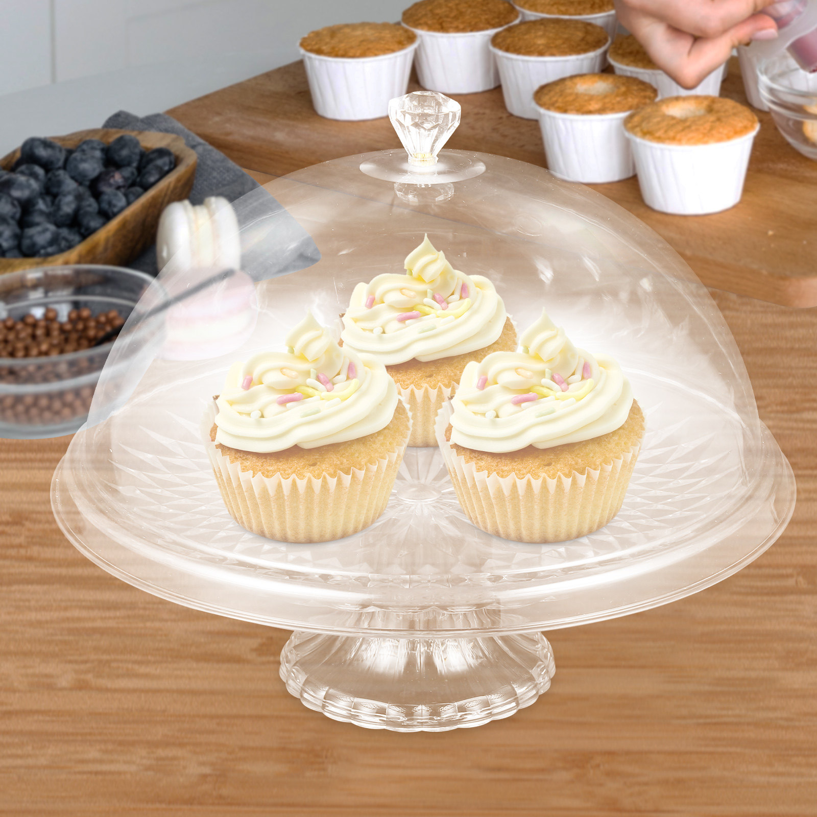 Clear Pet Cake Stand with Dome - Plastic Dome Clear ulasan dan harga